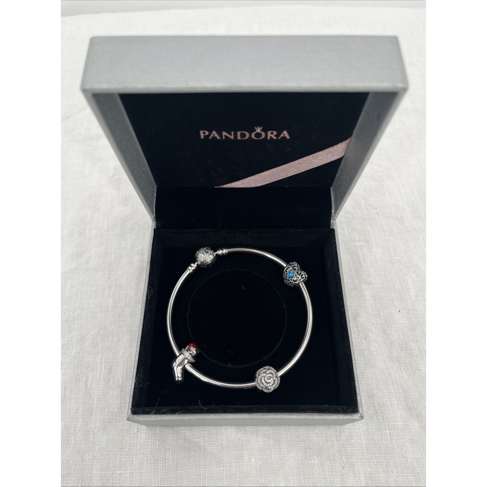 Pandora Bracelet Limited Edition Moments Sparkling Snowflake Silver w/ 3 Charms